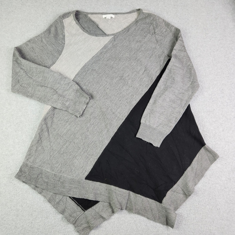 New York & Company Sweater Womens Large Gray Black Knit Colorblock Sharkbite Hem